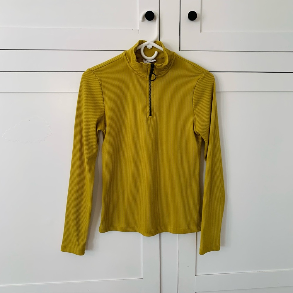 Noisy May Yellow Mock Neck Quarter Zip Ribbed Long Sleeve Top Size Medium